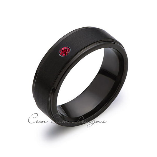 8mm,Red Ruby,Black Gun Metal Brushed,Tungsten Rings,Mens Wedding Band,Matching,Comfort Fit - LUXURY BANDS LA