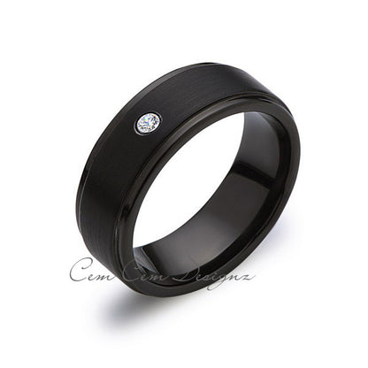 8mm,Diamond,Black Gun Metal Brushed,Tungsten Rings,Mens Wedding Band,Matching,Comfort Fit - LUXURY BANDS LA