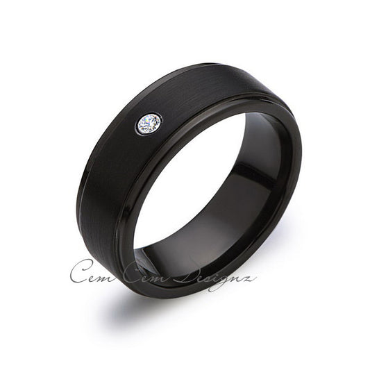 8mm,Diamond,Black Gun Metal Brushed,Tungsten Rings,Mens Wedding Band,Matching,Comfort Fit - LUXURY BANDS LA