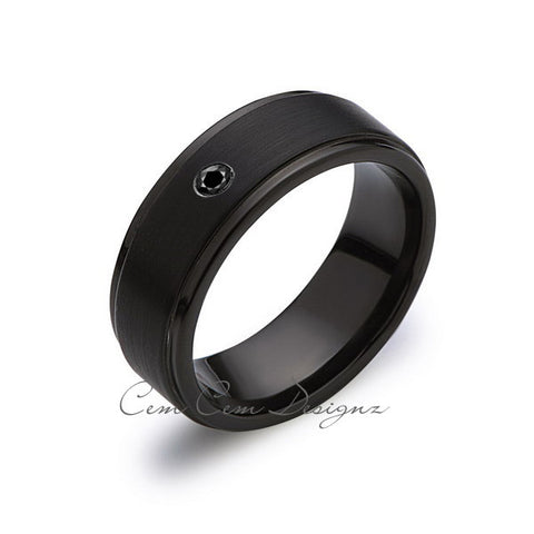 8mm,Black Diamond,Black Gun Metal Brushed,Tungsten Rings,Mens Wedding Band,Matching,Comfort Fit - LUXURY BANDS LA