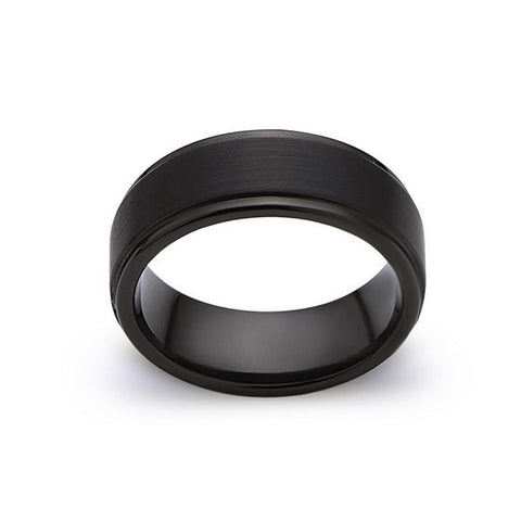 Black Tungsten Wedding Band - Brushed Black Ring - 8MM - Stepped Edges - Unisex Ring - Tungsten Carbide- Engagement Band - Comfort Fit - LUXURY BANDS LA