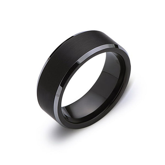 Black Tungsten Wedding Ring - 8MM - Brushed - Beveled High Polish Edges - Engagement Band - Comfort Fit - LUXURY BANDS LA