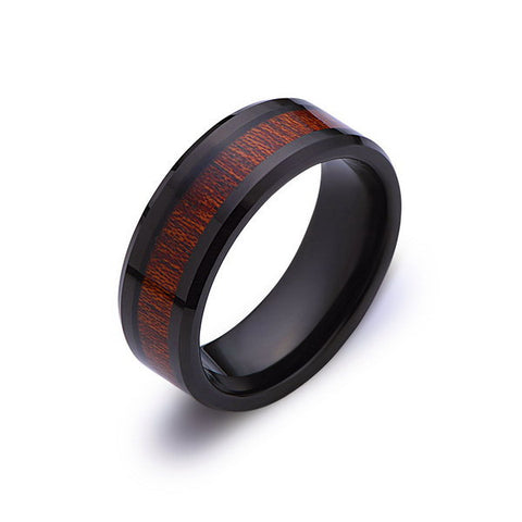 Koa Wood Wedding Ring - Black Tungsten Band - Hawaiian Koa Wood - 8mm - Mens - Comfort Fit - LUXURY BANDS LA