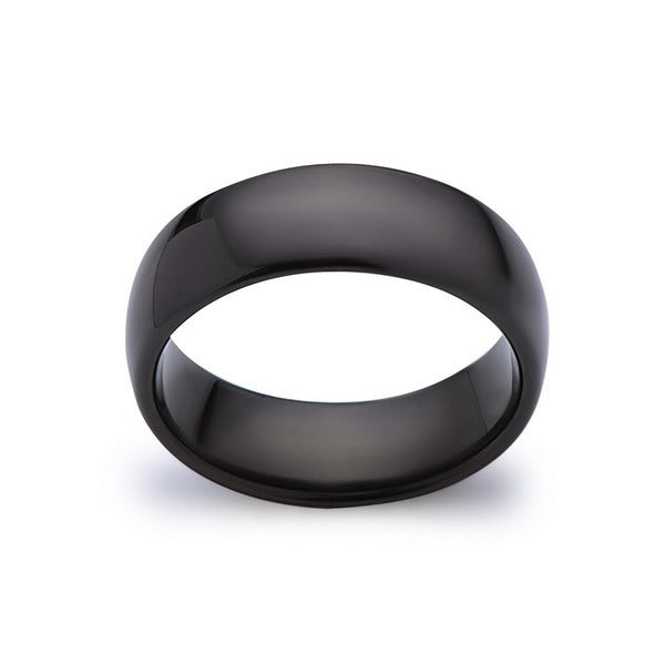 Black Tungsten Wedding Band - High Polish Black Ring - 8MM - Unisex Ring - Dome - Tungsten Carbide- Engagement Band - Comfort Fit - LUXURY BANDS LA