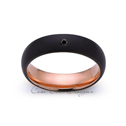 6mm,Mens,Black Diamond Band,Black Brushed,Rose Gold,Tungsten Ring,Rose Gold,Wedding Ring,Comfort Fit - LUXURY BANDS LA