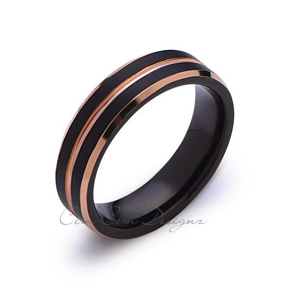 Rose Gold Tungsten Wedding Band - Black Brushed Ring - 6mm Ring - Unique Engagment Band - Comfor Fit - LUXURY BANDS LA