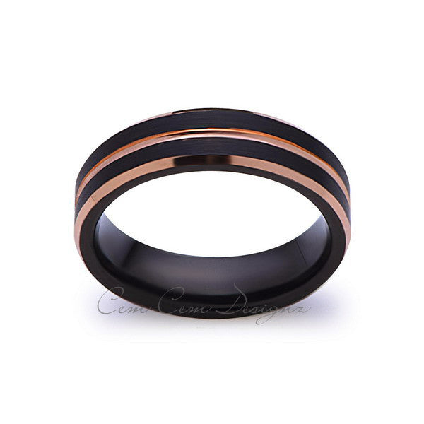 Rose Gold Tungsten Wedding Band - Black Brushed Ring - 6mm Ring - Unique Engagment Band - Comfor Fit - LUXURY BANDS LA
