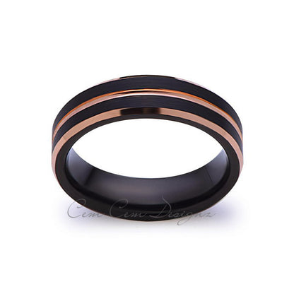 Rose Gold Tungsten Wedding Band - Black Brushed Ring - 6mm Ring - Unique Engagment Band - Comfor Fit - LUXURY BANDS LA
