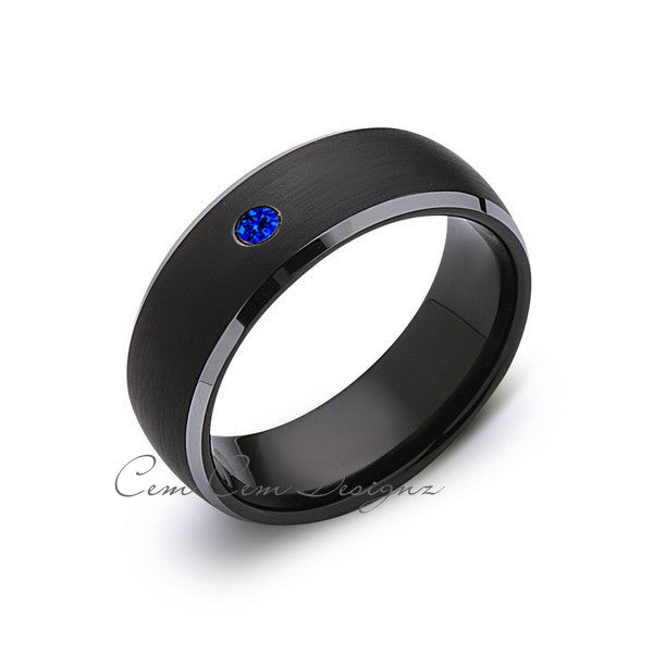 8mm,Black and Gray Tungsten,Blue Sapphire,Band,Gun Metal,Black Brushed,Tungsten Rings,Mens Wedding Band,Comfort Fit - LUXURY BANDS LA