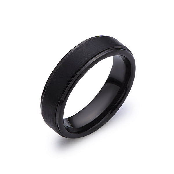 Black Tungsten Wedding Band - Brushed Black Ring - 6MM - Stepped Edges - Unisex Ring - Tungsten Carbide- Engagement Band - Comfort Fit - LUXURY BANDS LA
