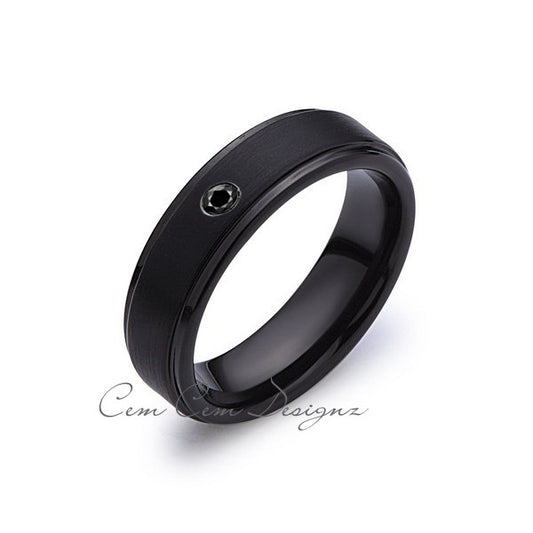 6mm,Black Diamond,Black Gun Metal Brushed,Tungsten Rings,Mens Wedding Band,Matching,Comfort Fit - LUXURY BANDS LA