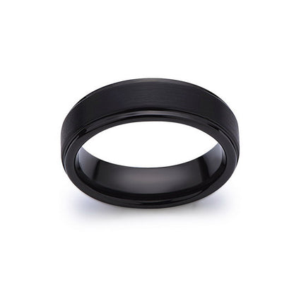 Black Tungsten Wedding Band - Brushed Black Ring - 6MM - Stepped Edges - Unisex Ring - Tungsten Carbide- Engagement Band - Comfort Fit - LUXURY BANDS LA