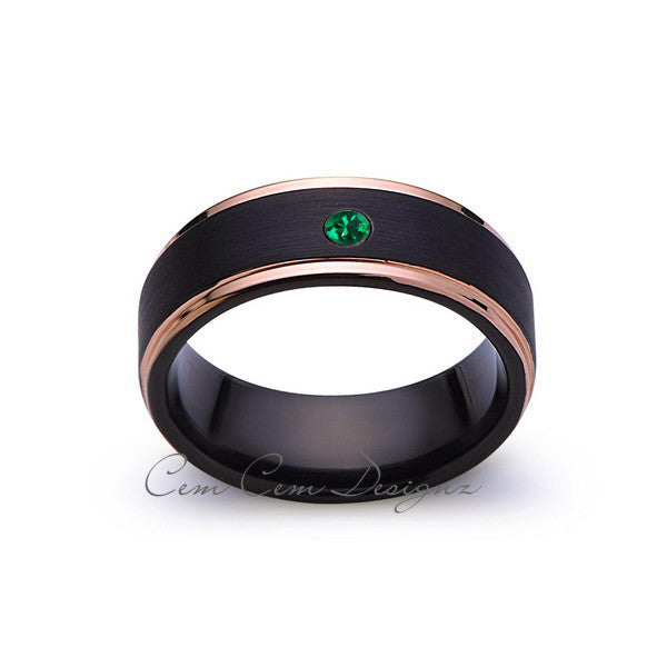 8mm,Mens,Green Emerald Band,Black Brushed,Rose Gold,Tungsten Ring,Birth Stone,Wedding Ring,Comfort Fit - LUXURY BANDS LA