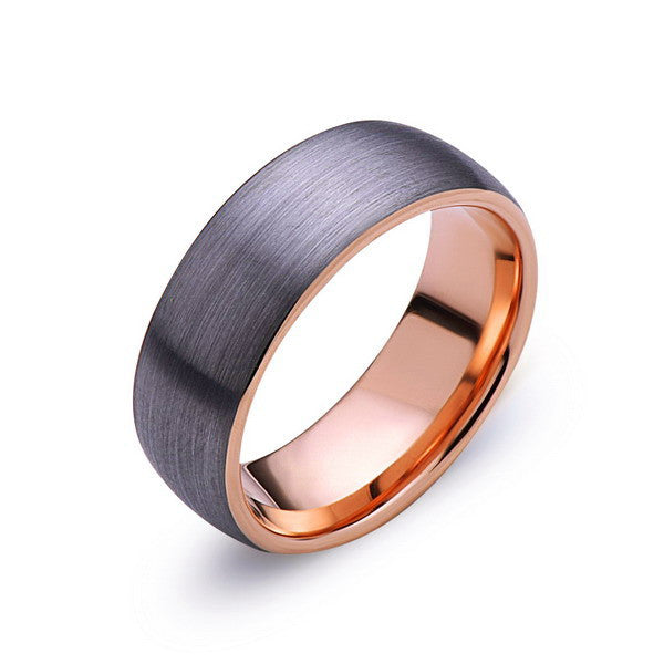 Rose Gold Tungsten Wedding Band - Gray Brushed Tungsten Ring - 8mm Dome - Mens Ring - Tungsten Carbide - Engagement Band - Comfort Fit - LUXURY BANDS LA