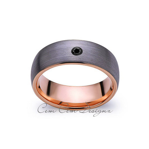 8mm,Mens,Black Diamond,Gray Brushed,Rose Gold,Tungsten Ring,Rose Gold,Wedding Band,Comfort Fit - LUXURY BANDS LA