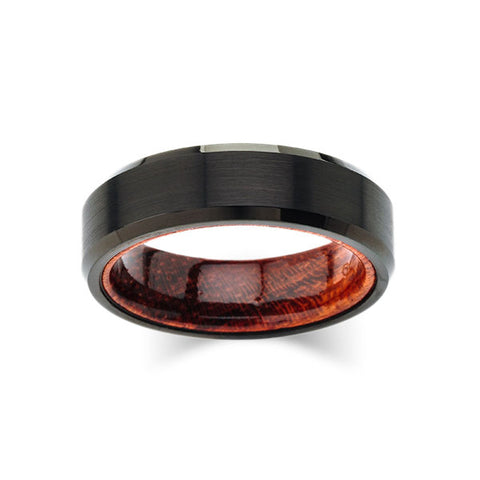Koa Wood Wedding Ring - Black Brushed Tungsten Band - Hawaiian Koa Wood - 6mm - Mens - Comfort Fit - LUXURY BANDS LA