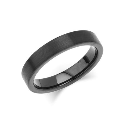 Black Tungsten Wedding Band - Brushed Black Ring - 4MM - Pipe Cut- Unisex Ring - Engagement Band - Comfort Fit - LUXURY BANDS LA