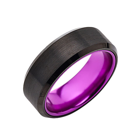 Purple Tungsten Wedding Ring - New Black Brushed Ring - 8mm Ring - Unique Purple Engagement Band - Comfort Fit - LUXURY BANDS LA