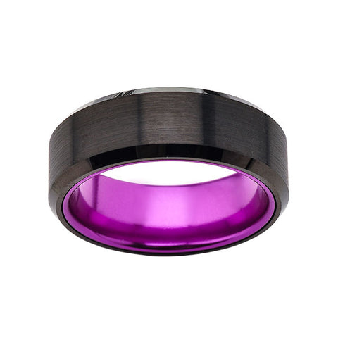 Purple Tungsten Wedding Ring - New Black Brushed Ring - 8mm Ring - Unique Purple Engagement Band - Comfort Fit - LUXURY BANDS LA