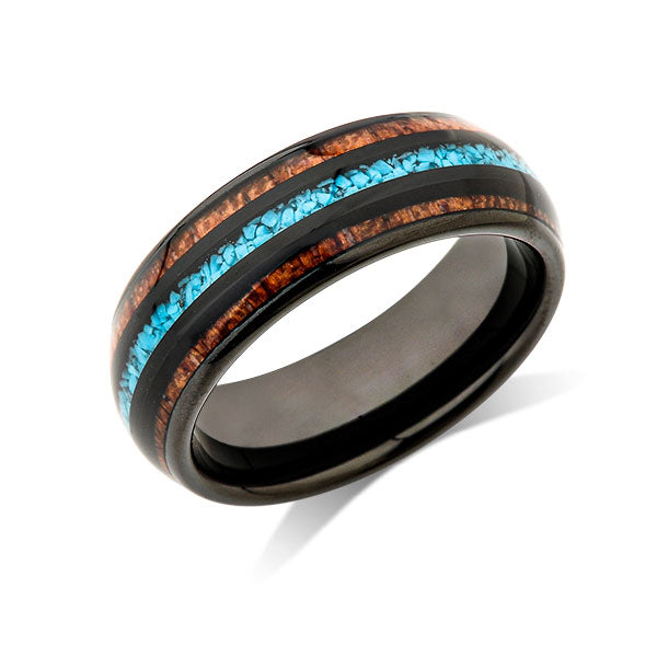 Koa Wood Wedding Ring - Turquoise Tungsten Engagement Band - 8mm - Comfort Fit