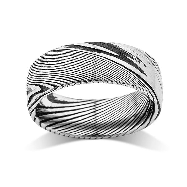 Damascus Steel Wedding Band - Designer Engagement Ring - 8MM - Comfort Fit