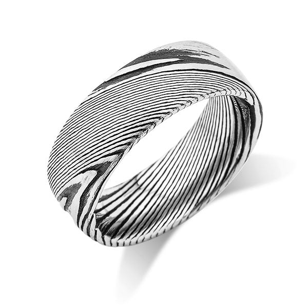 Damascus Steel Wedding Band - Designer Engagement Ring - 8MM - Comfort Fit - LUXURY BANDS LA
