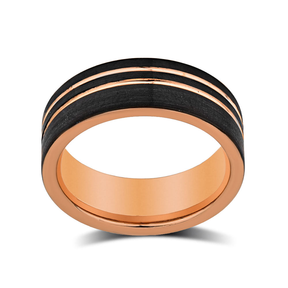 Rose Gold Tungsten Wedding Band - Mens Engagent Ring - 8mm - Unique Designer Jewelry