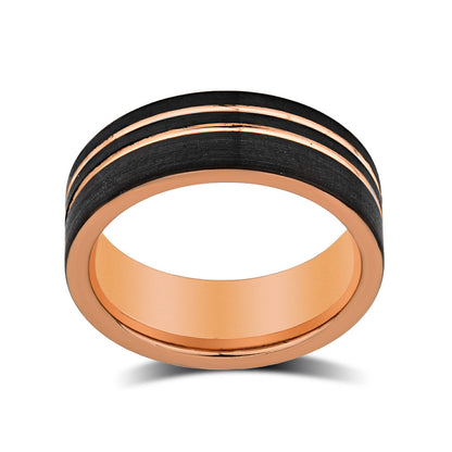 Rose Gold Tungsten Wedding Band - Mens Engagent Ring - 8mm - Unique Designer Jewelry