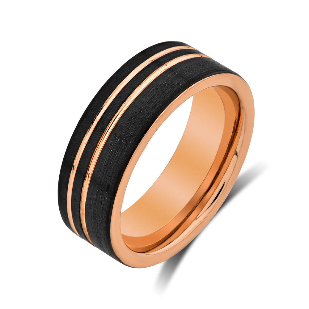 Rose Gold Tungsten Wedding Band - Mens Engagent Ring - 8mm - Unique Designer Jewelry