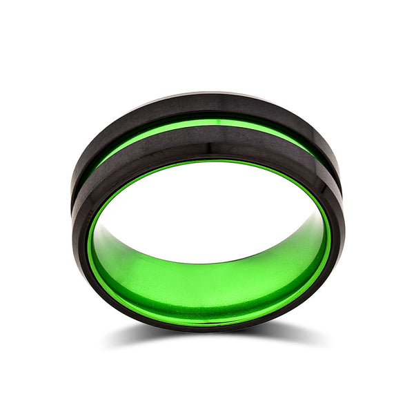 Mens Green Wedding Band - New Green Tungsten Ring - 8mm Ring - Unique Green Engagement Band - Comfort Fit