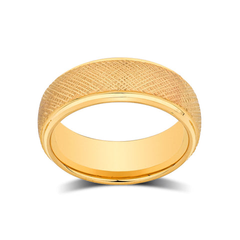 Yellow Gold Wedding Band -  Tungsten Ring - Honey Comb Design - Satin Engagement Ring