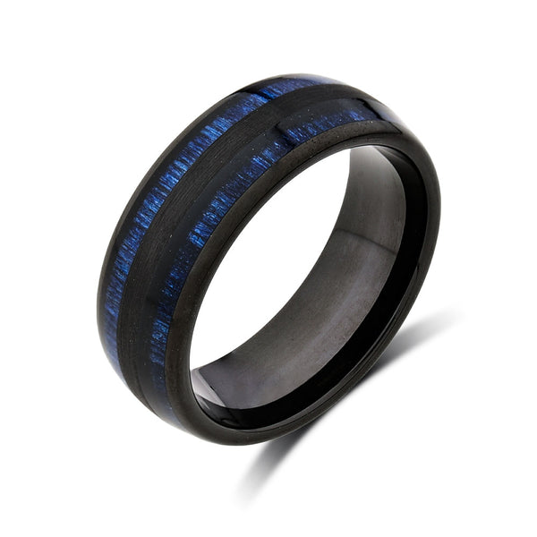 Koa Wood Wedding Ring - Blue Tungsten Engagement Band - 8mm - Comfort Fit