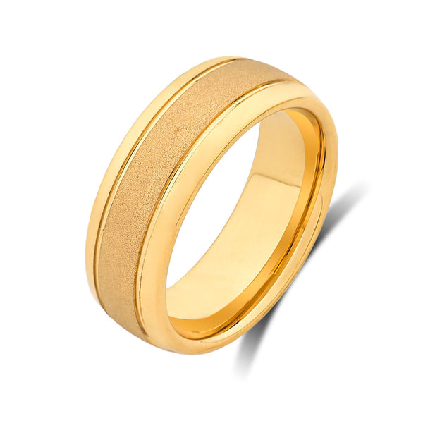 Yellow Gold Wedding Band -  Tungsten Ring - Brushed Satin Engagement Ring
