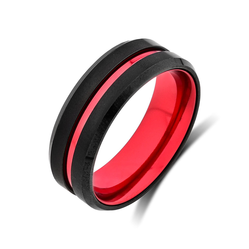 Mens Red Wedding Band - New Red Tungsten Ring - 8mm Ring - Unique Red Engagement Band