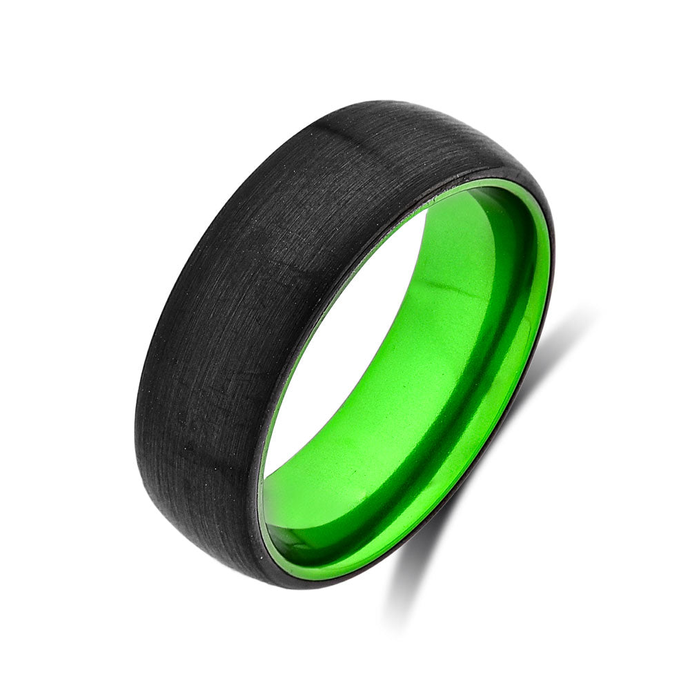Mens Wedding Bands - New Green Tungsten Ring - 8mm Ring - Unique Green Engagement Band - Comfort Fit