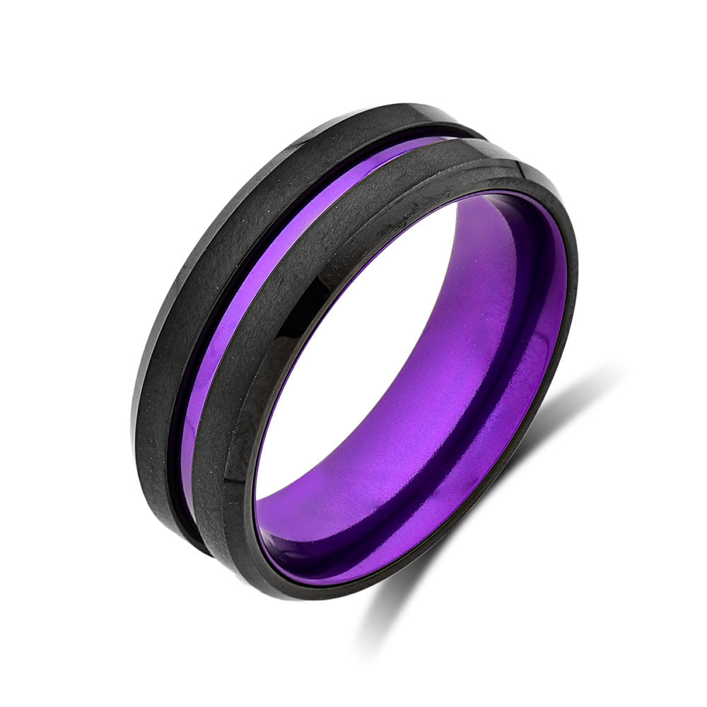 Mens Purple Wedding Band - Purple Tungsten Ring - 8mm - Unique Purple Engagement Band