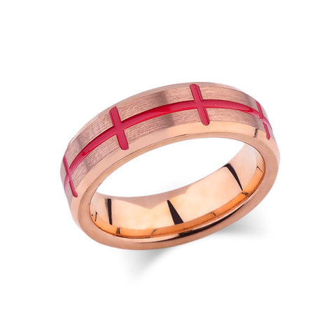 Rose Gold Tungsten Wedding Band - Red Designer Ring - Rose Gold Brushed Tungsten Carbide - 6MM - Mens Ring - Tungsten Carbide - Unique Engagement Band - LUXURY BANDS LA