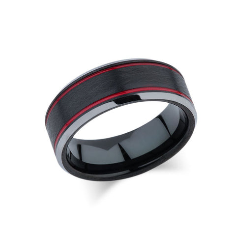 Black Brushed Tungsten Ring - Red Tungsten Wedding Band - 8mm - Mens Ring - LUXURY BANDS LA