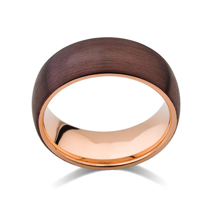 Rose Gold Tungsten Wedding Band - Champagne Brown Brushed Tungsten Ring - 8mm - Dome - Mens Ring - Engagement Band - Comfort Fit - LUXURY BANDS LA