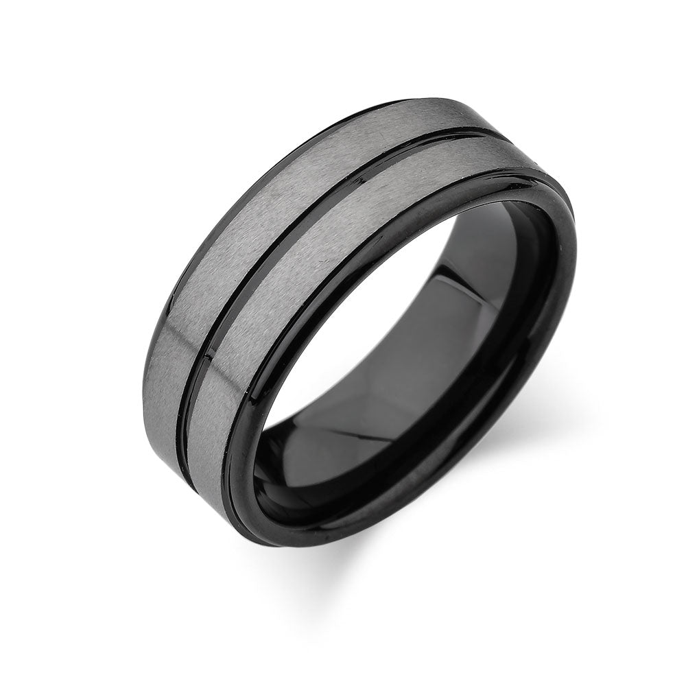 Black Tungsten Ring with Faux Meteorite and Honeycomb Pattern – Anthem Rings