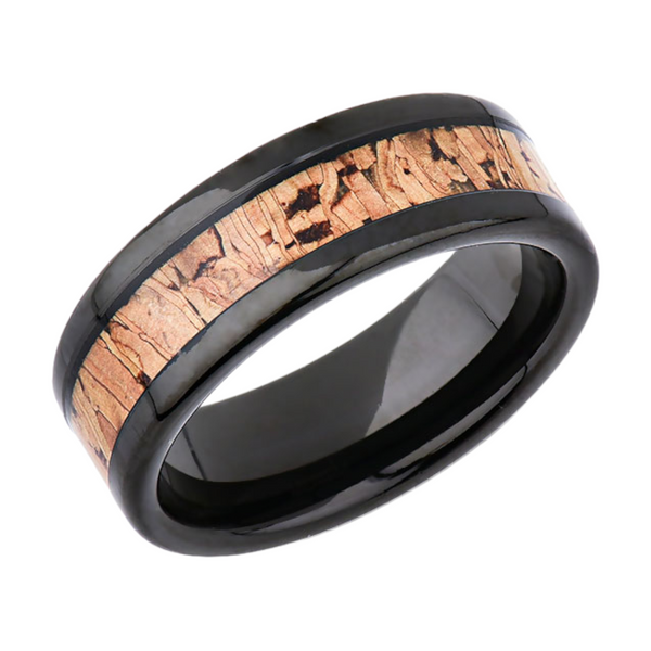 Mens Champagne - Wine Cork Inlay - Tungsten Ring - 8MM - Unique Mens Ring