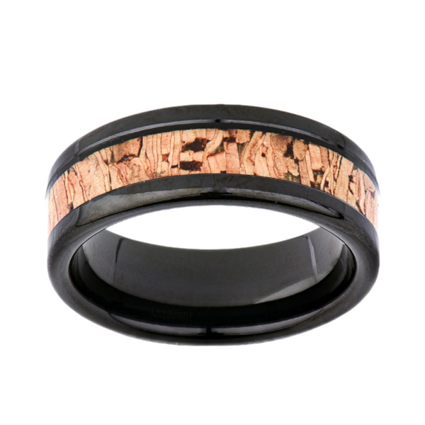 Mens Champagne - Wine Cork Inlay - Tungsten Ring - 8MM - Unique Mens Ring