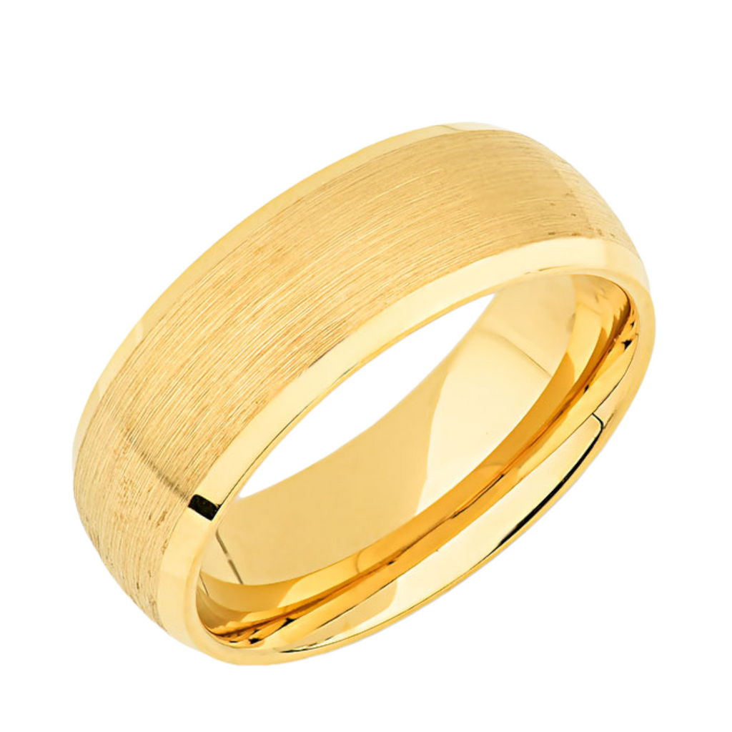 Yellow Gold Tungsten Wedding Band - 8MM - Beveled Edges - Comfort Fit
