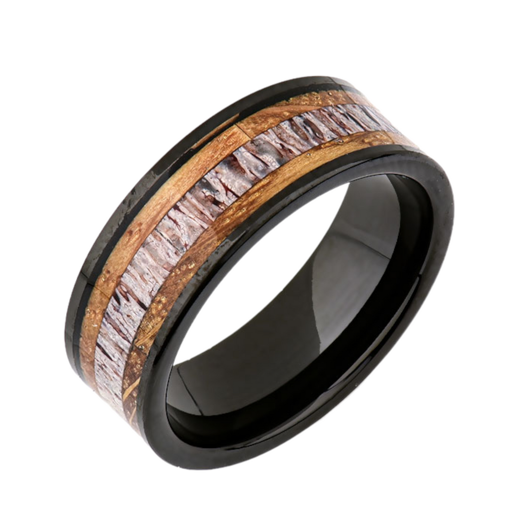 Ceramic koa wood 2025 barrel style eternity ring