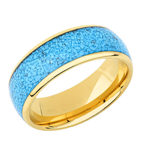 Yellow Gold Tungsten Band- 8MM - Turquoise Mens Ring - Unique Mens Ring