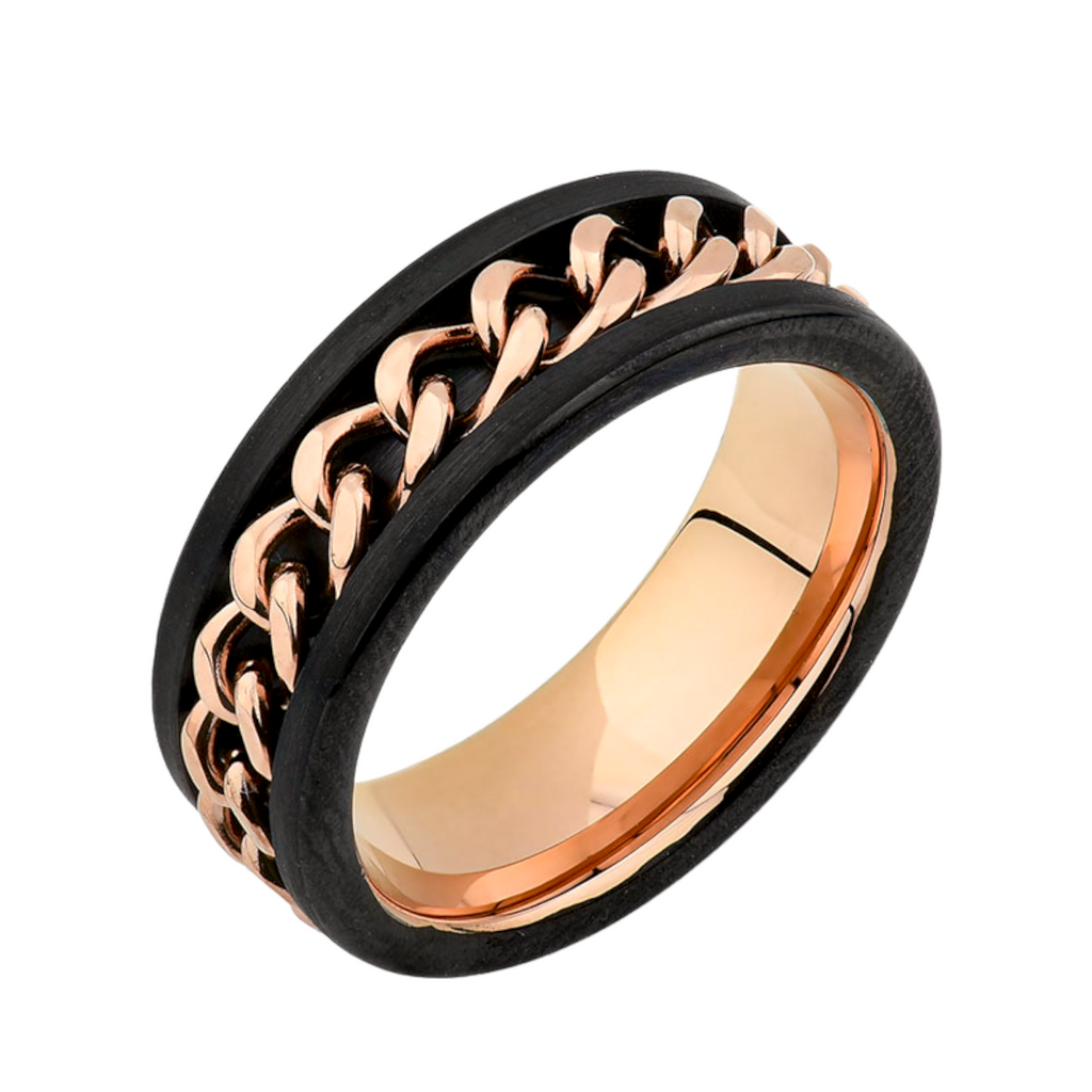 Mens Rose Gold Miami Cuban Spinner Chain Ring