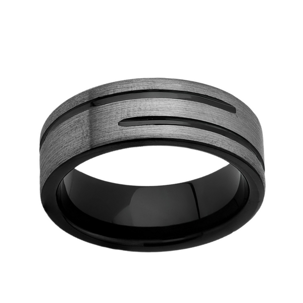 Mens Unique Tungsten Ring - Black and Gray Brushed Mens Band - 8mm Enagement Ring