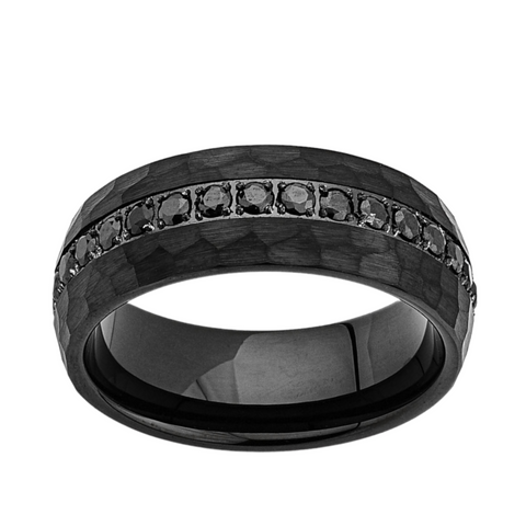 Black Diamond Mens Ring - Diamond Mens Tungsten Band - 8MM - Unique Ring